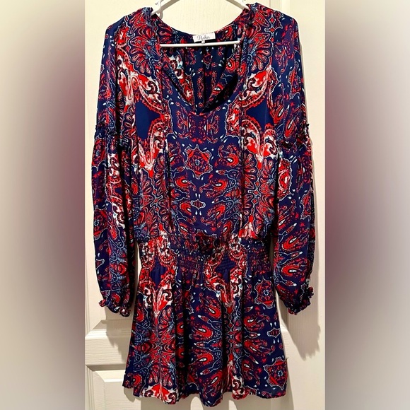 Parker Long Sleeve Paisley Printed Silk A- Dress - Picture 8 of 9